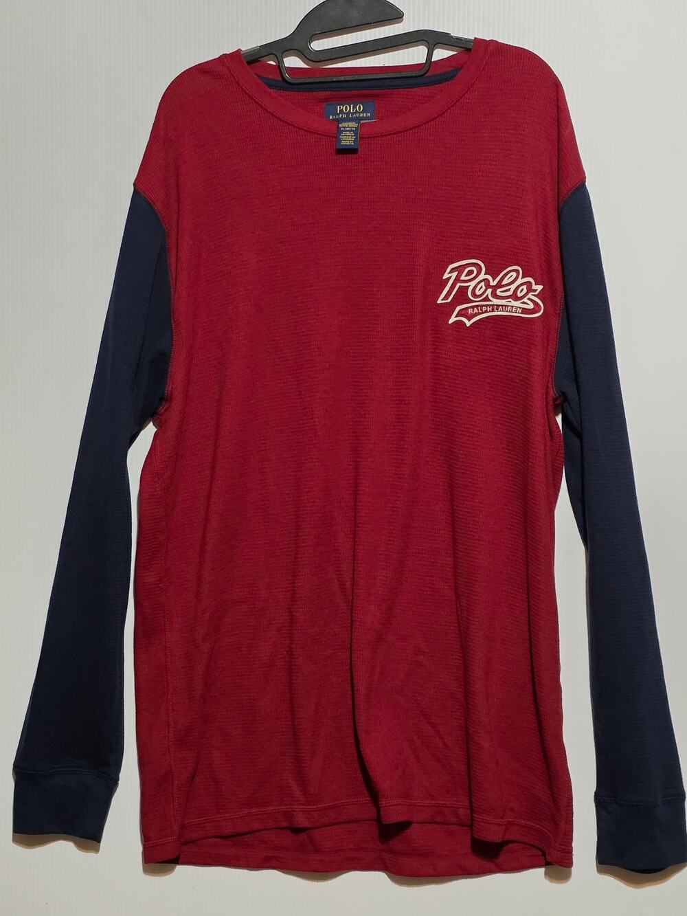 Polo Ralph Lauren XL Red Navy Baseball Thermal Shirt EUC Colorblock Waffle Knit